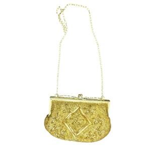 Vintage Gold Beaded Formal Crossbody Handbag Gold Chain Link Shoulder Strap